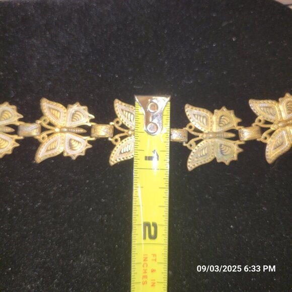 Damascene Spanish Butterfly Chain Link Gold Tone Necklace & Bracelet Vintage - Picture 6 of 8